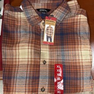 Eddie Bauer Men's Casual Plaid Shirt - Orange and Blue